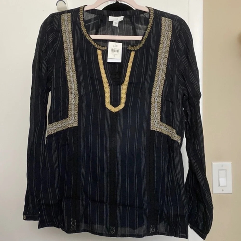 J Jill Boho Embroidered Black Tunic NWT Size Small